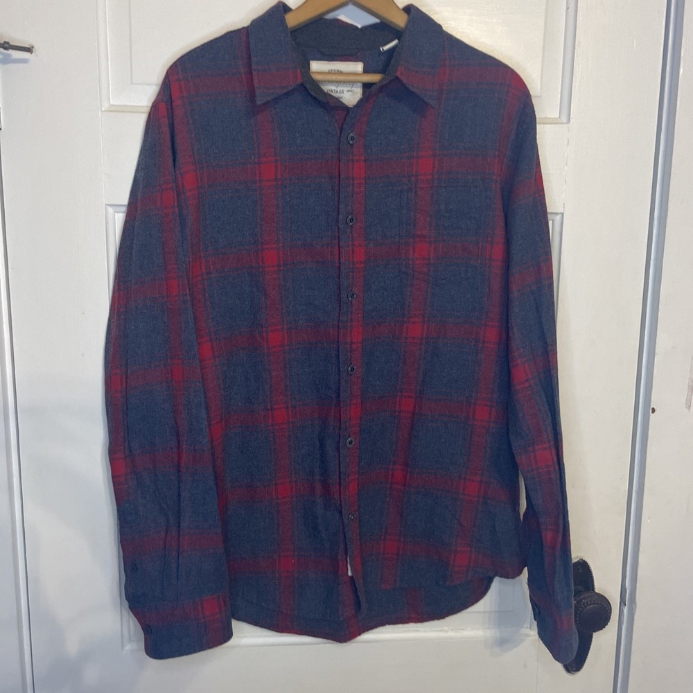 Original Weatherproof Vintage‎ Flannel Plaid Large Button Up Shirt Red Grey Soft